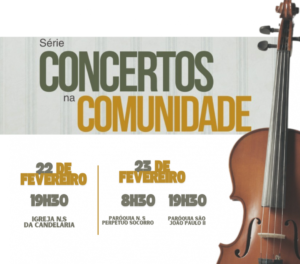 Na arte contem um instrumento musical e informações da série Concertos na Comunidade.