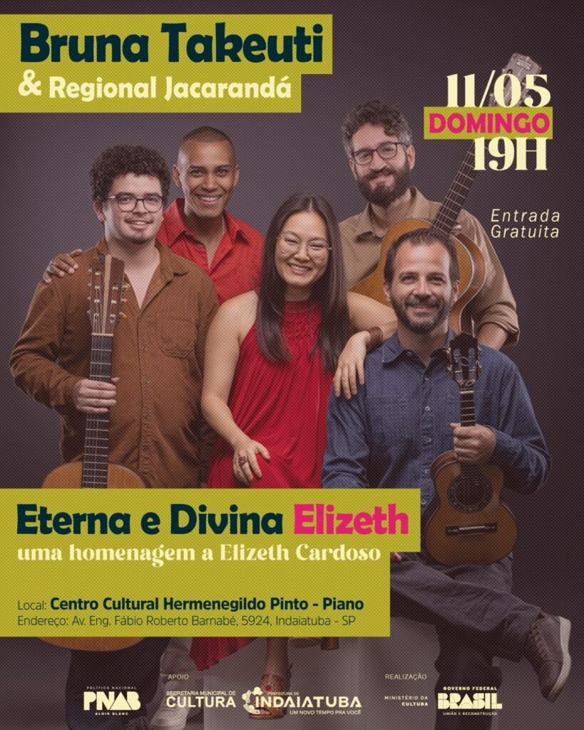 Bruna Takeuti e Regional Jacarandá se apresentam em homenagem à Elizeth Cardoso no Piano, em Indaiatuba