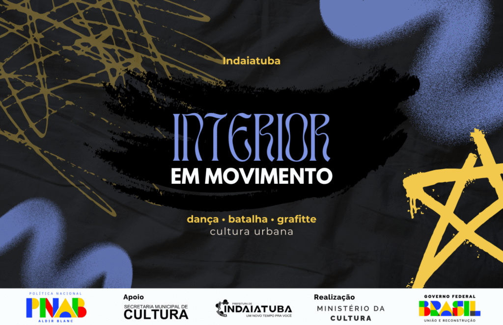 Arte com escrita: Indaiatuba Interior em movimento, dança, batalha, grafitte, cultura urbana