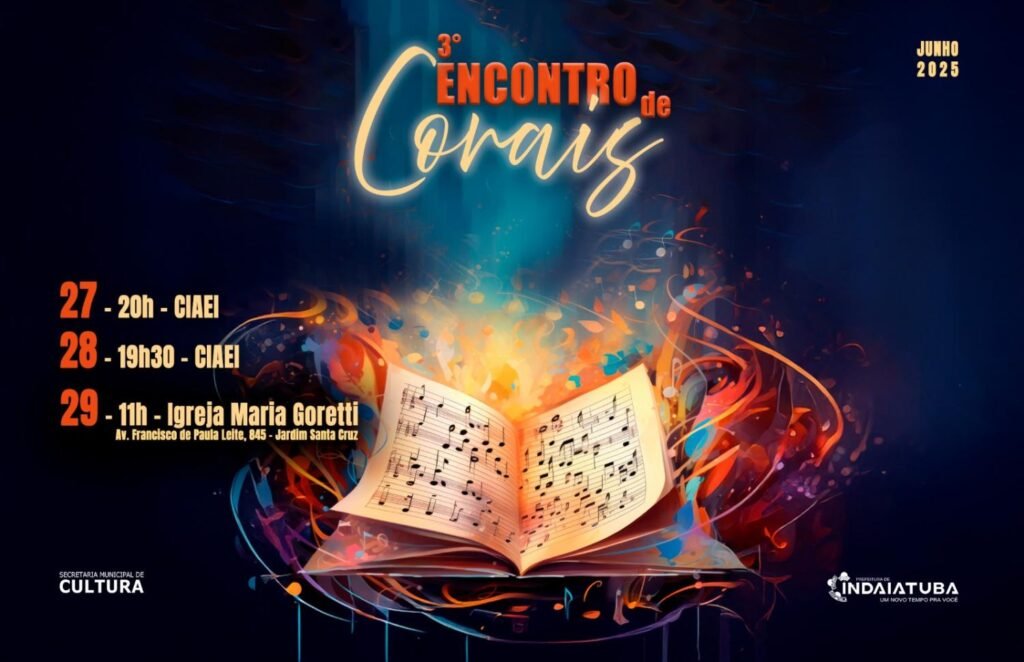 Arte do 3º Encontro de Corais com partitura e informações do evento em Indaiatuba