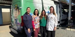 Na foto Nancy Leonor Ambruste, assistente, Dra Gabriela Gutierrez, odonpediatra, Dra Kamila Tavares, primeira-dama e presidente do Funssol e Dra Graziella Amgarten, coordenadora da Prevenção em divulgação do Projeto Semeando Sorrisos Indaiatuba