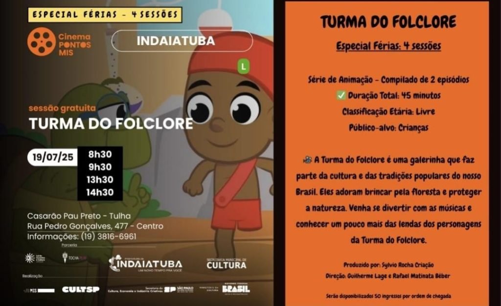 Saci-Pererê personagem da Turma do Folclore, série de animação exibida em Indaiatuba no Casarão Pau Preto.