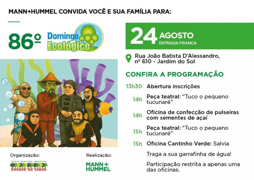 Cartaz de divulgação do Domingo Ecológico no Bosque do Saber em Indaiatuba